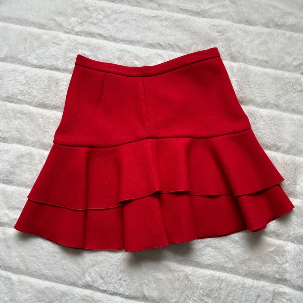 J. Crew Tiered Ruffle Red Wool Skirt Size 0